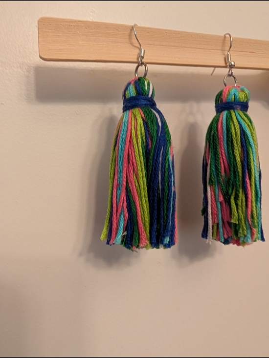 Cheerings Jewelry - Handmade Multicolor Tassel Earrings with Blue Accents